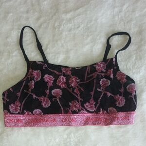 Chic Black and Pink Floral Bralette